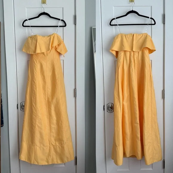 Aje Shallows Linen Blend Strapless Maxi Dress Marigold Butter Yellow - Picture 3 of 9